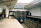 Состав из вагонов типа 81-717/81-714 и А на станции "Студенческая"